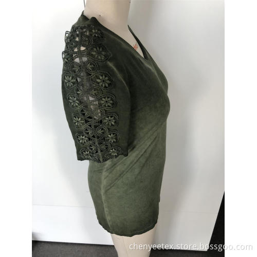 V-neck hollowed-out short sleeve
